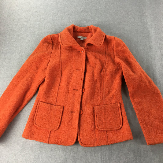 Queenspark Womens Wool Jacket Size 10 Orange Button Up Pockets Parka Coat