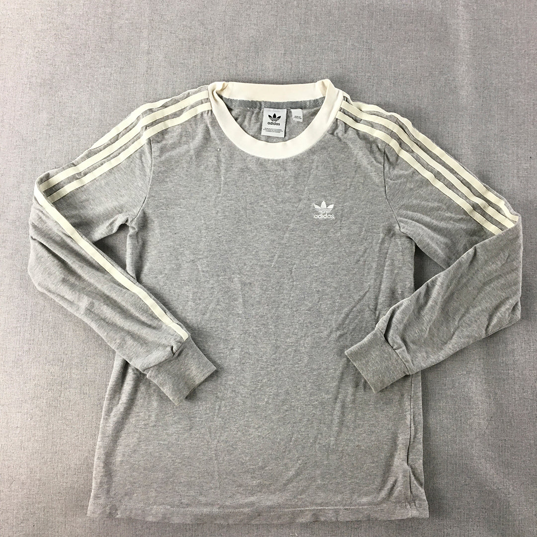 Adidas Womens Shirt Size 6 Grey Long Sleeve Striped Pullover Crew Neck