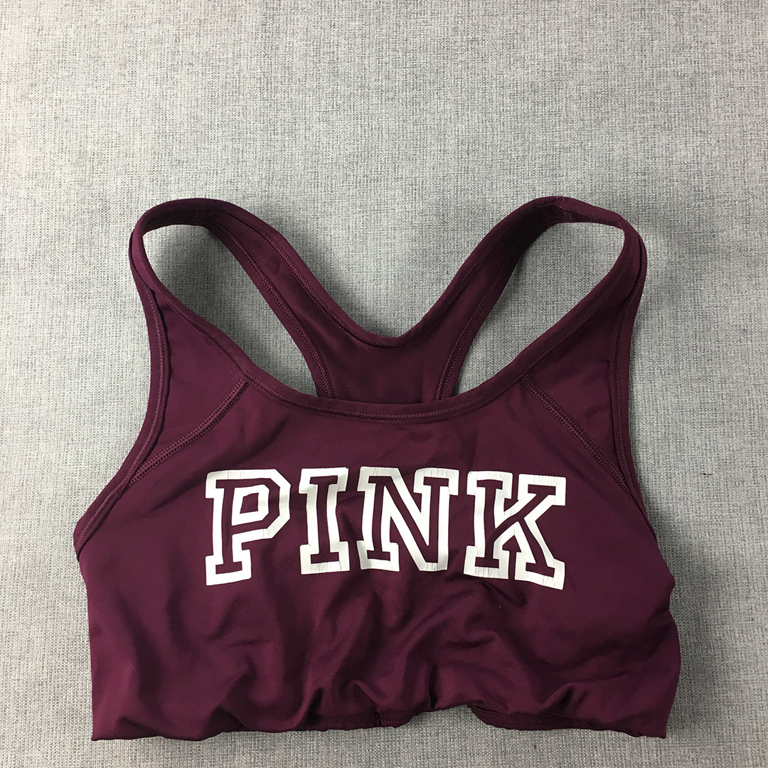 Victoria's Secret Pink Womens Sports Bra Size S Purple Logo Cropped Top