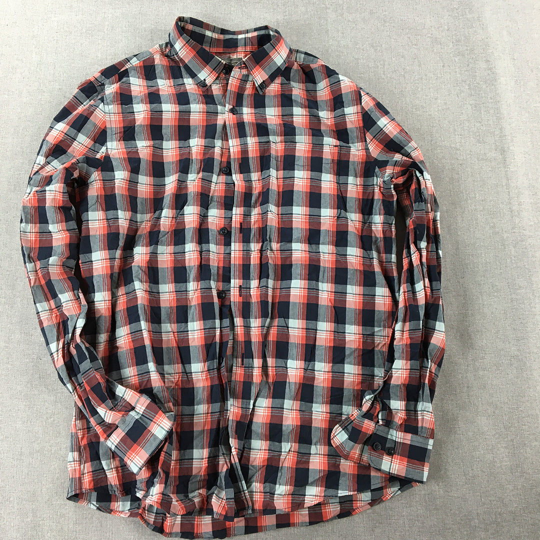 Denver Hayes Mens Shirt Size M Red Checkered Long Sleeve Button-Up