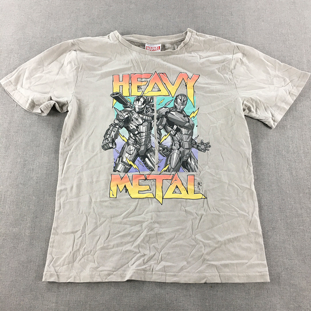 Marvel Iron Man Kids Boys T-Shirt Size 16 Grey Heavy Metal Short Sleeve Top