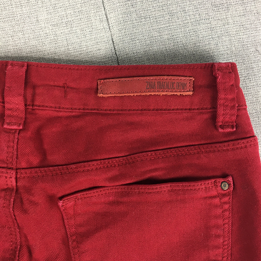 Zara Womens Skinny Jeans Size 2 US (W24 x L28) Red Stretch Denim