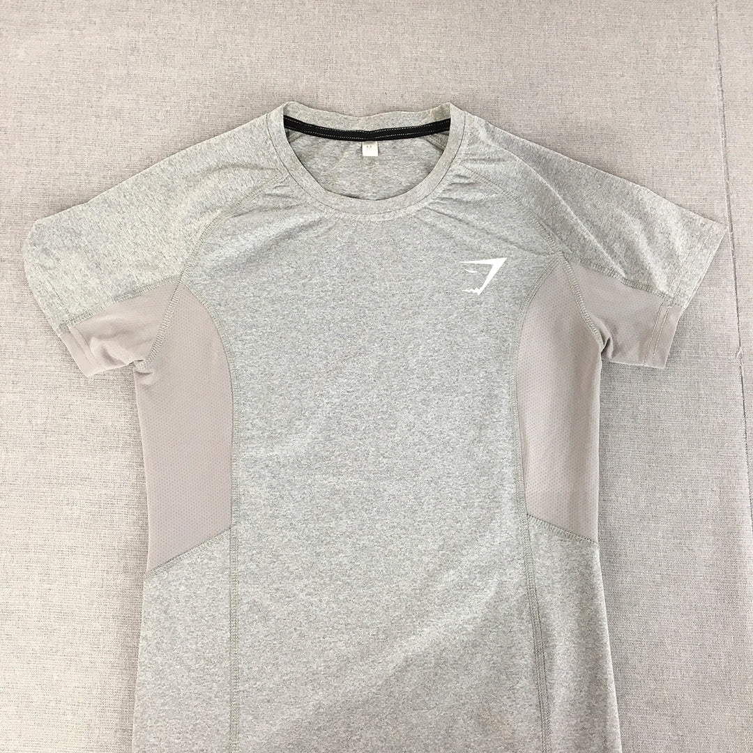 Gymshark Womens T-Shirt Size M Grey Logo Gym Activewear Short Sleeve Stretch