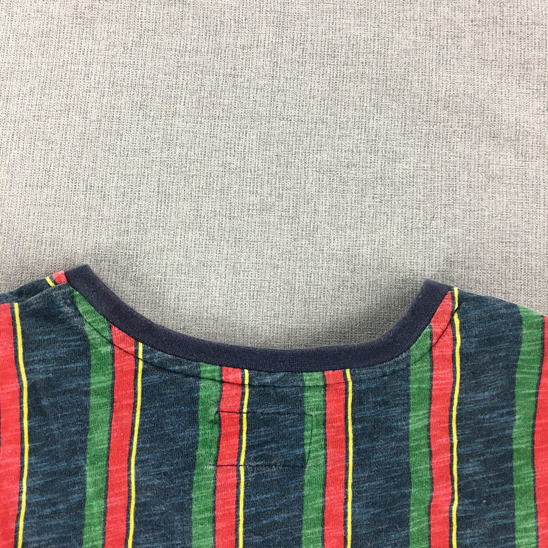 Lucid Apparel Kids Boys T-Shirt Size 12 Blue Green Red Striped Logo Top