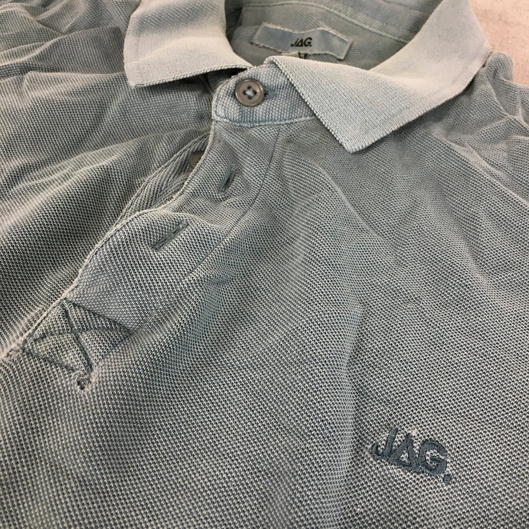 Jag Mens Polo Shirt Size M Blue Logo Collared Short Sleeve Rugby