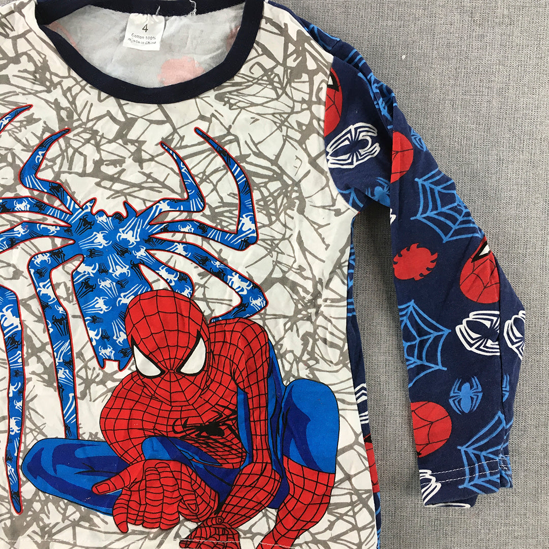 Marvel Spider-Man Kids Boys Shirt Size 4 White Blue Long Sleeve Pullover Top