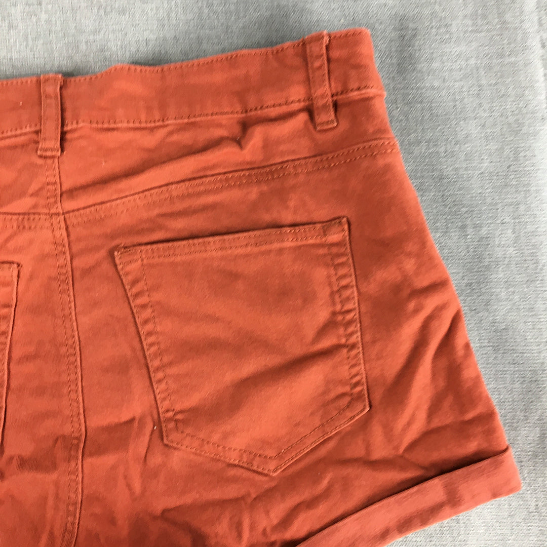 H&M Womens Shorts Size 6 Rust Red Stretch Denim Pockets Bermuda