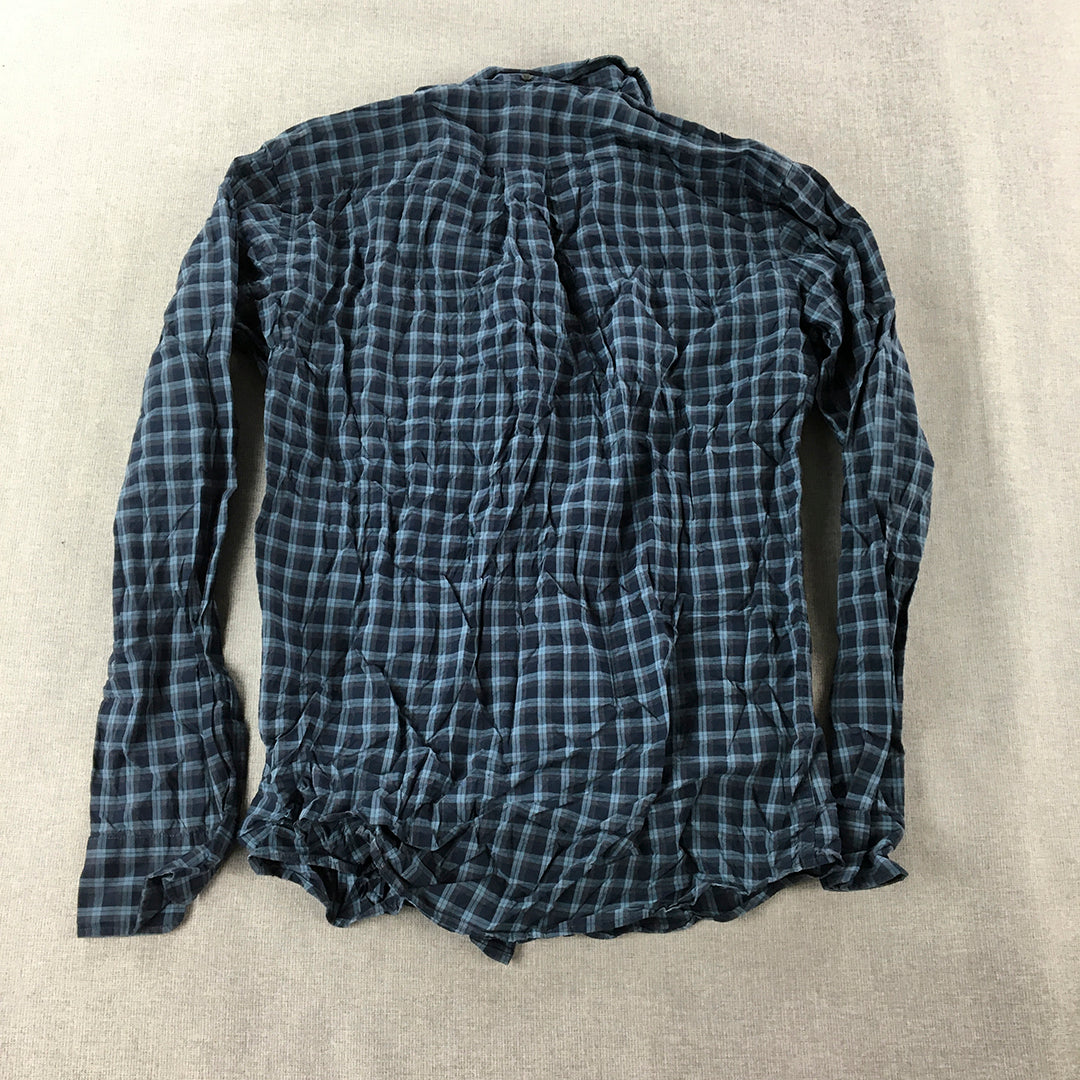 Uniqlo Mens Shirt Size S Blue Checkered Long Sleeve Button-Up Collared