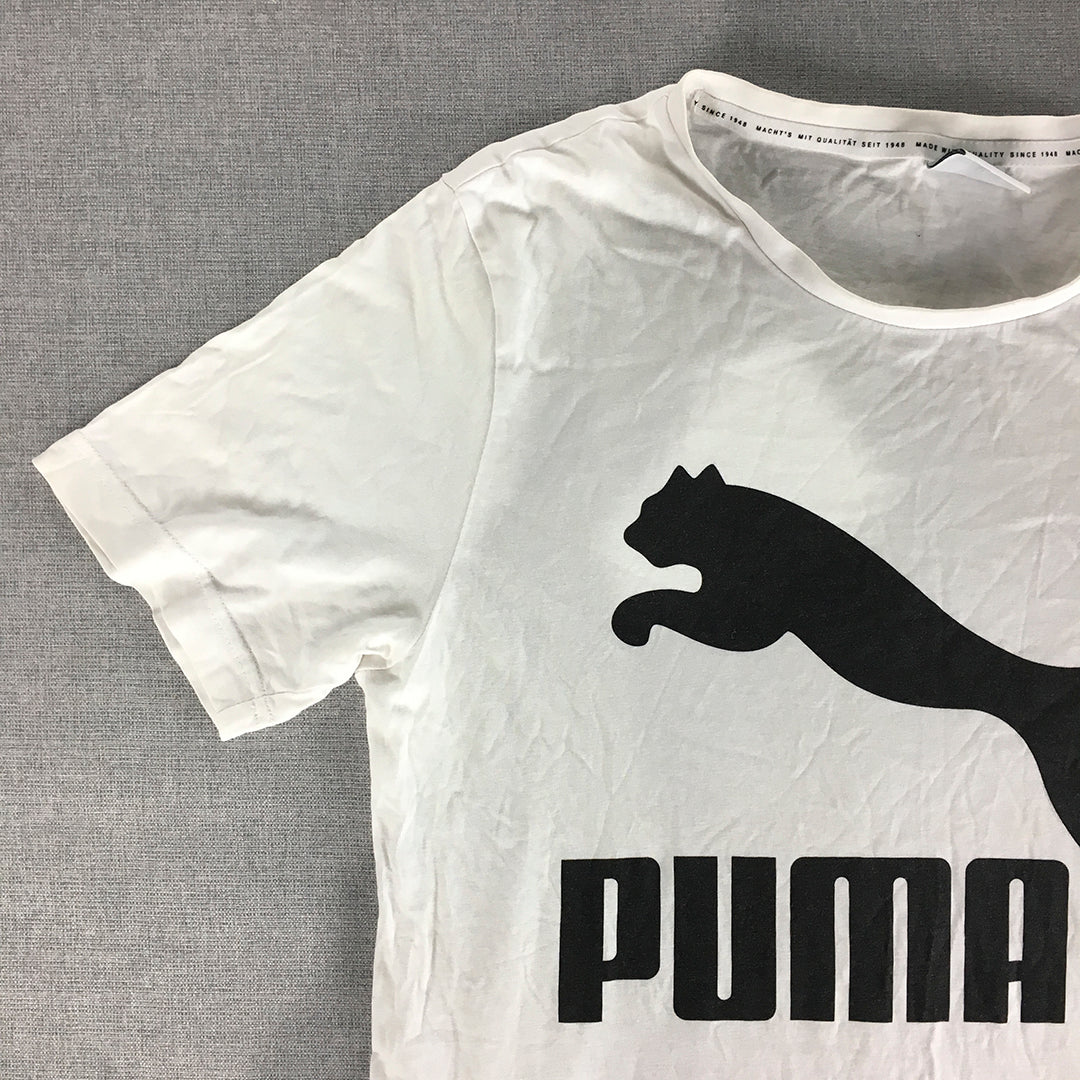 Puma Mens T-Shirt Size S White Big Logo Crew Neck Short Sleeve Tee