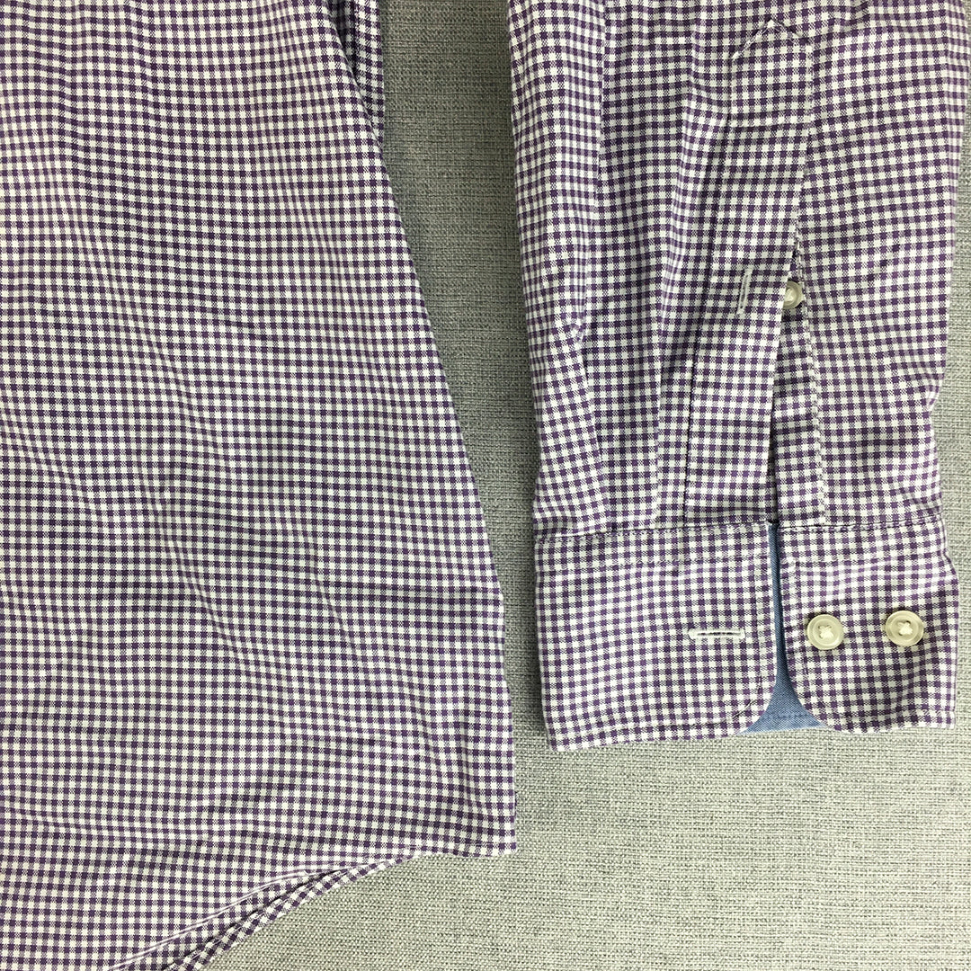 Charles Tyrwhitt Mens Shirt Size XL Purple Checkered Long Sleeve Button-Up