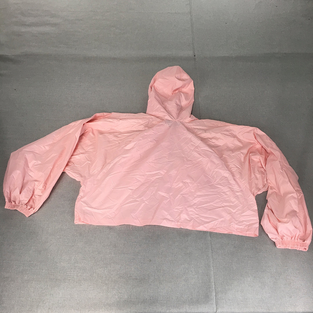 Boohoo Womens Hoodie Jacket Size 14 Pink Cropped Pearl-Snap Windbreaker Coat