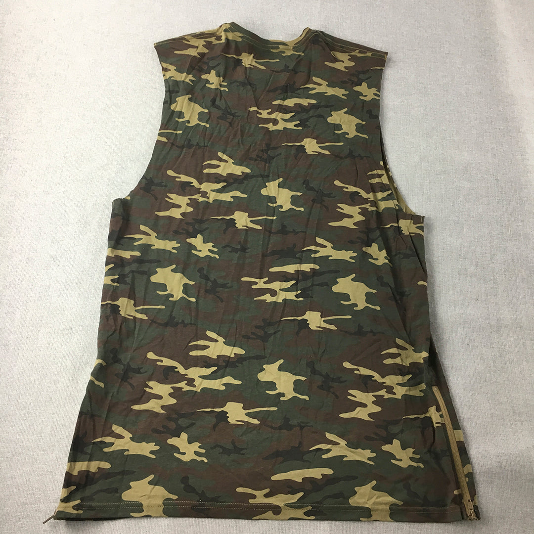 Carre Mens Tank Top Size L Brown Camo Sleeveless Singlet Shirt