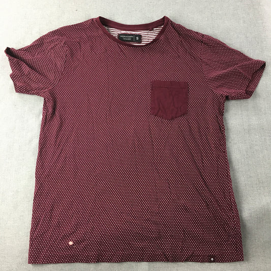 Denim & Flower Mens T-Shirt Size S Red Dot Short Sleeve Pocket Tee