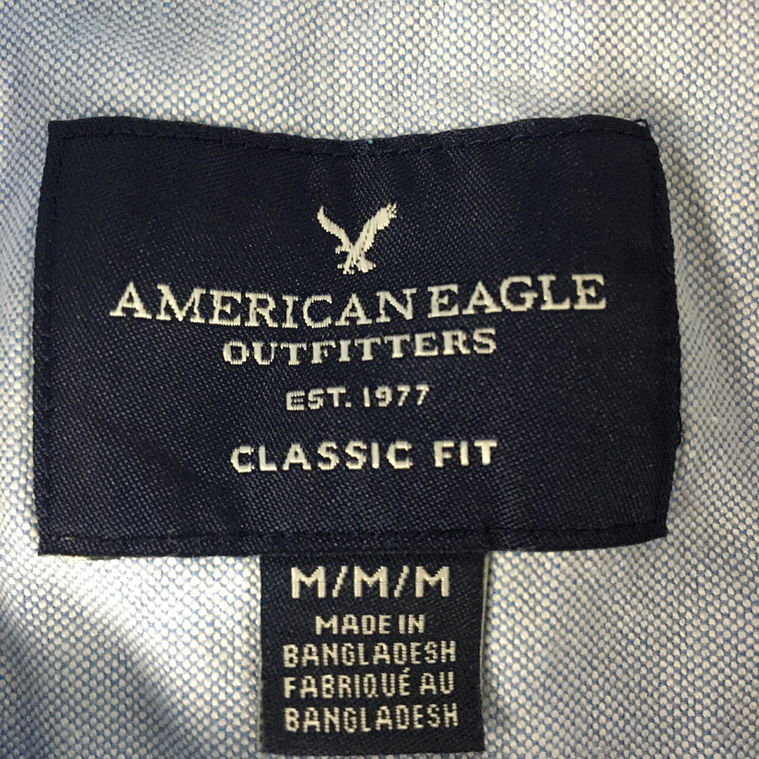 American Eagle Mens Shirt Size M Light Blue Classic Fit Logo Button-Up Pocket