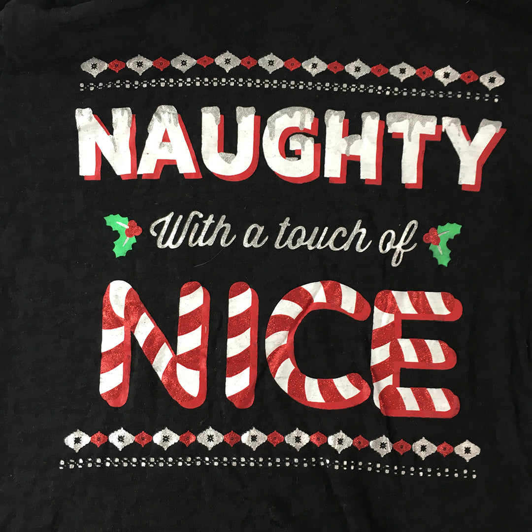 Dec.25th Womens Christmas T-Shirt Size M Black Naughty With A Touch Of Nice