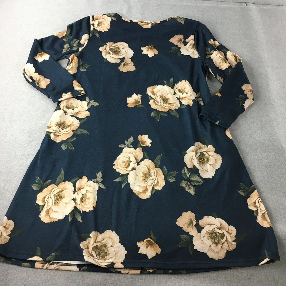 Emery Rose Womens A-Line Dress Size XL Blue Floral Long Sleeve Midi