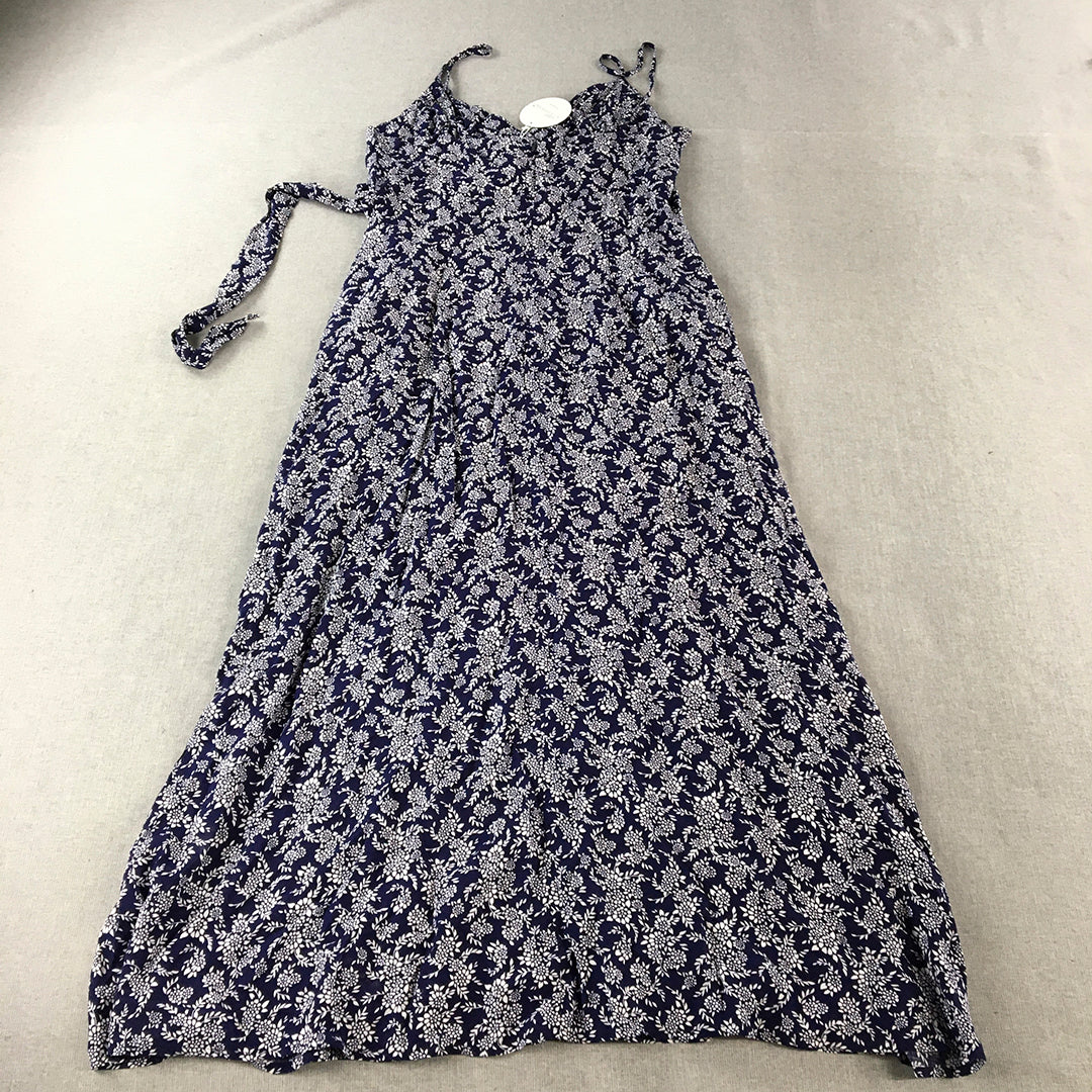 NEW Miracle Womens A-Line Dress Size 14 Blue Knee Length Floral Sleeveless