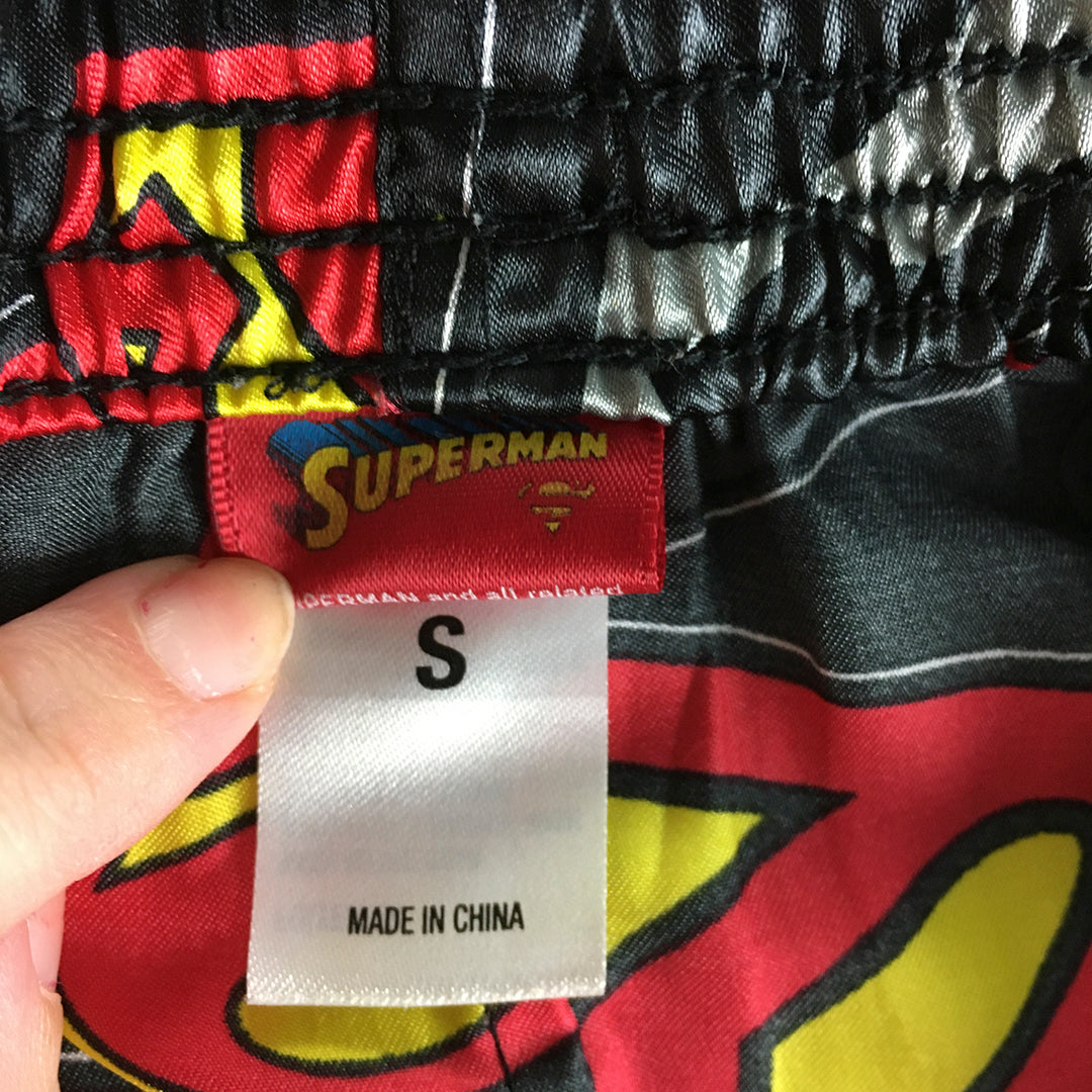 Superman Mens Pajama Shorts Size S Black Red DC Comics Superhero Logo Sleep