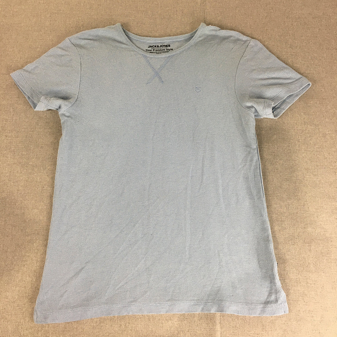 Jack & Jones Mens Knit T-Shirt Size M Light Blue Logo Crew Neck Short Sleeve Tee