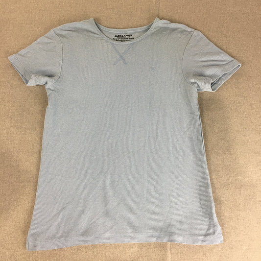 Jack & Jones Mens Knit T-Shirt Size M Light Blue Logo Crew Neck Short Sleeve Tee