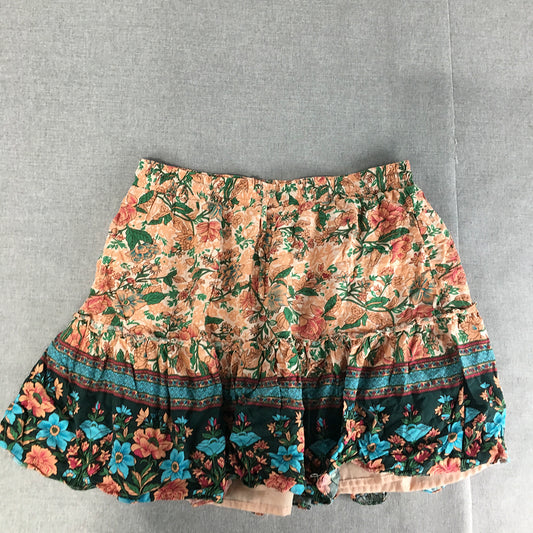 Ally Womens Mini Skirt Size 8 Pink Blue Floral Elastic Waist