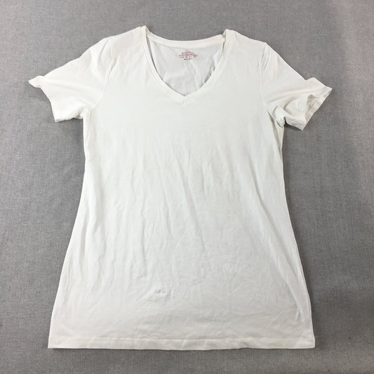 Giordano Womens T-Shirt Size XL Slim Fit White V-Neck Short Sleeve Top