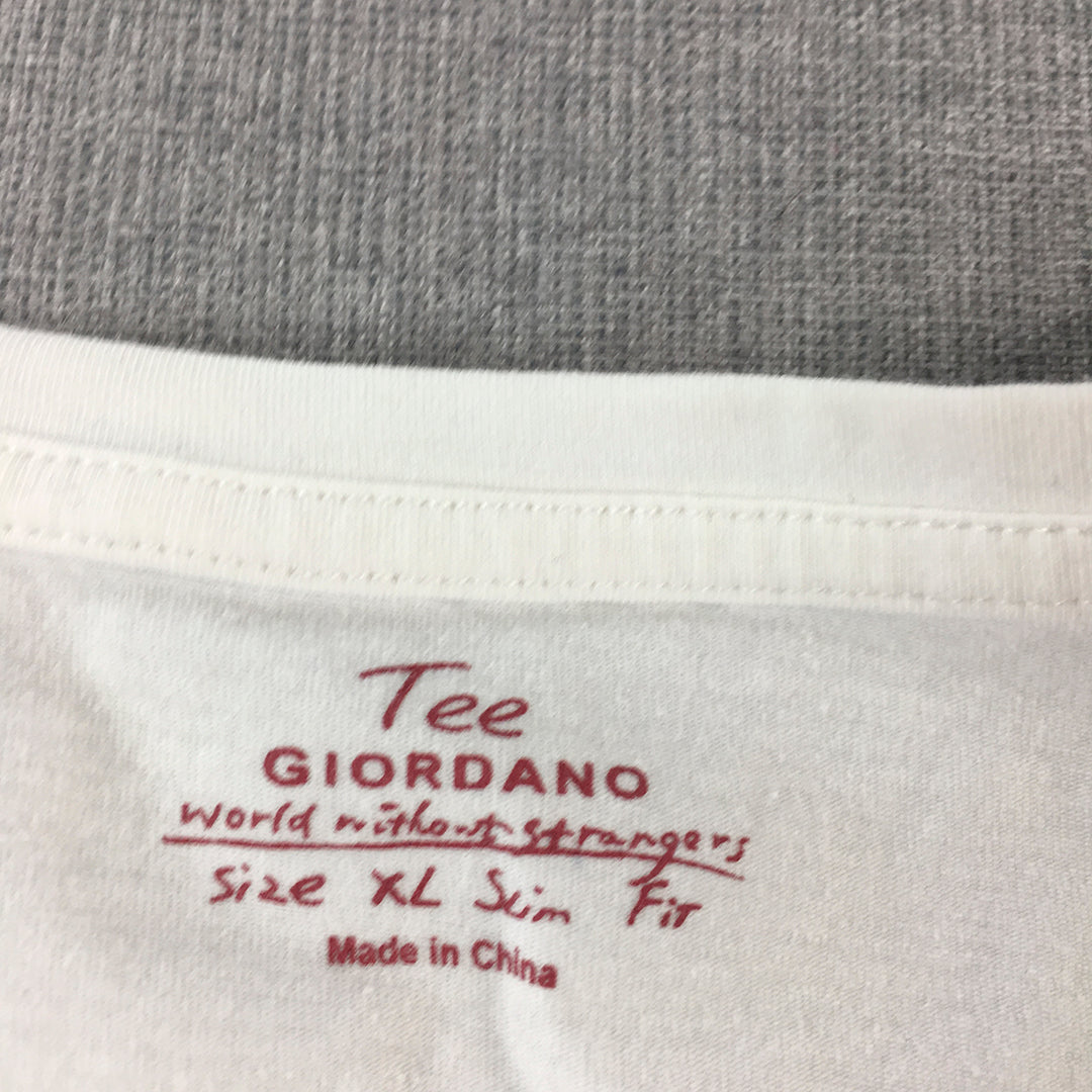 Giordano Womens T-Shirt Size XL Slim Fit White V-Neck Short Sleeve Top