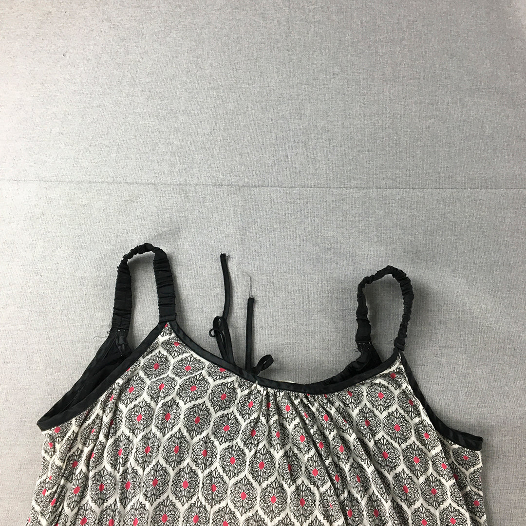 Jane Lamerton Womens Mini Dress Size M Black White Pink Floral Dot A-Line