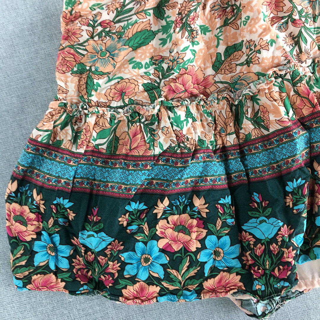 Ally Womens Mini Skirt Size 8 Pink Blue Floral Elastic Waist