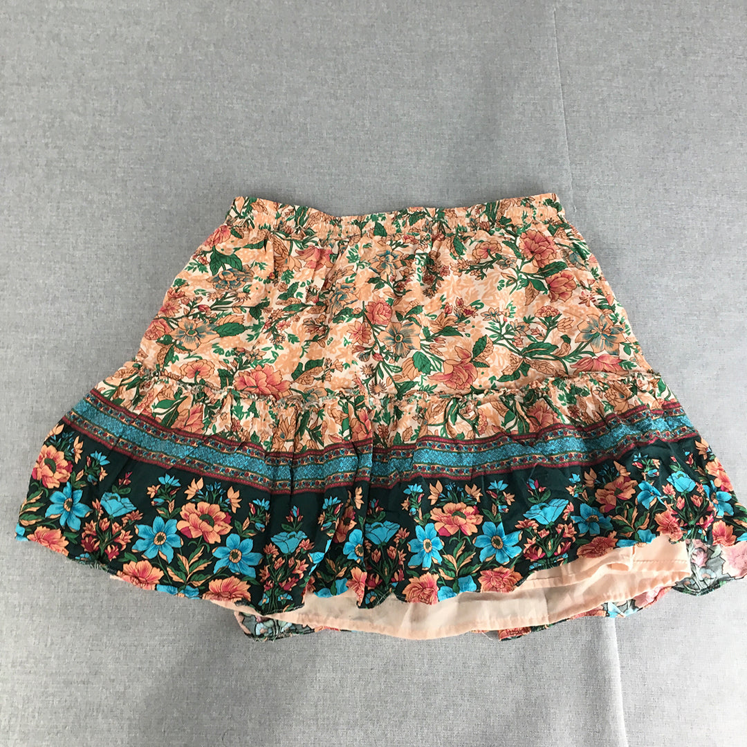 Ally Womens Mini Skirt Size 8 Pink Blue Floral Elastic Waist