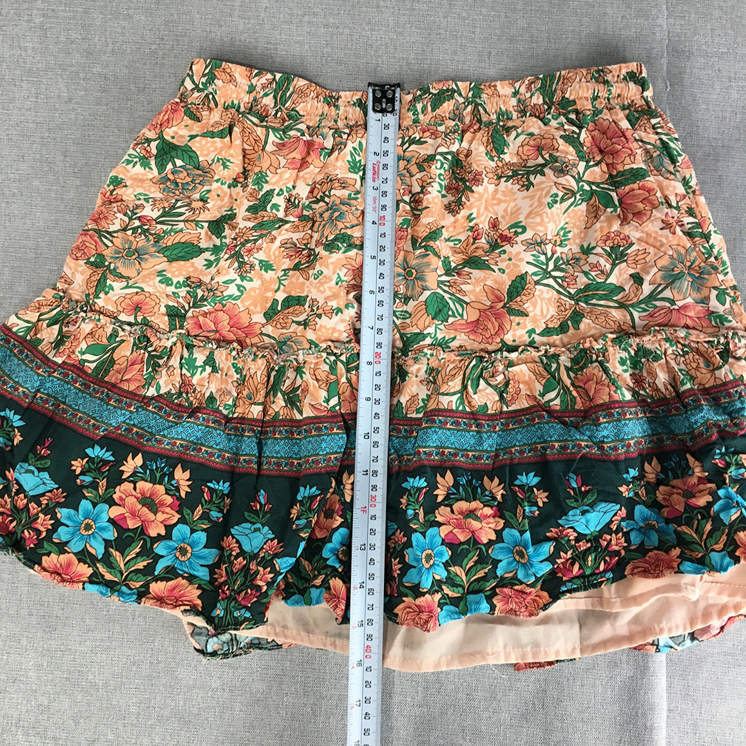 Ally Womens Mini Skirt Size 8 Pink Blue Floral Elastic Waist