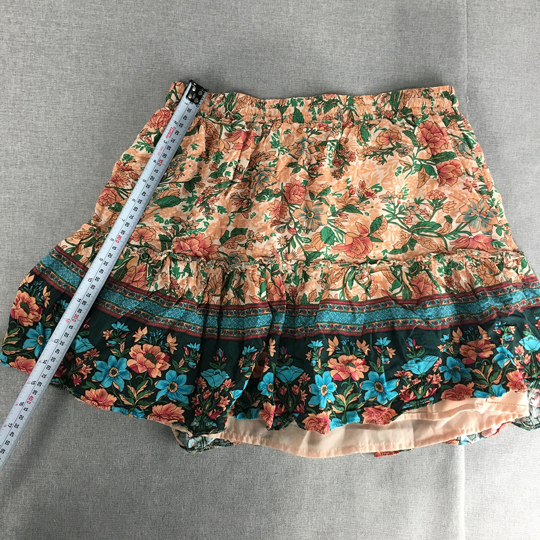 Ally Womens Mini Skirt Size 8 Pink Blue Floral Elastic Waist