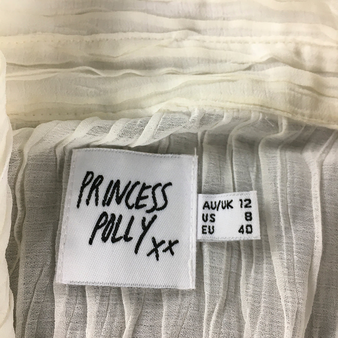 Princess Polly Womens Pleated Shirt Size 12 White Yellow Oversized Button-Up Top