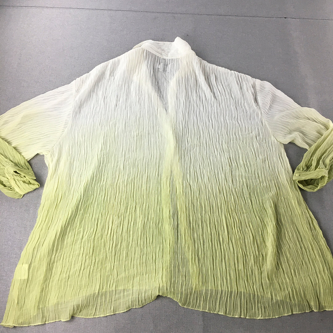 Princess Polly Womens Pleated Shirt Size 12 White Yellow Oversized Button-Up Top