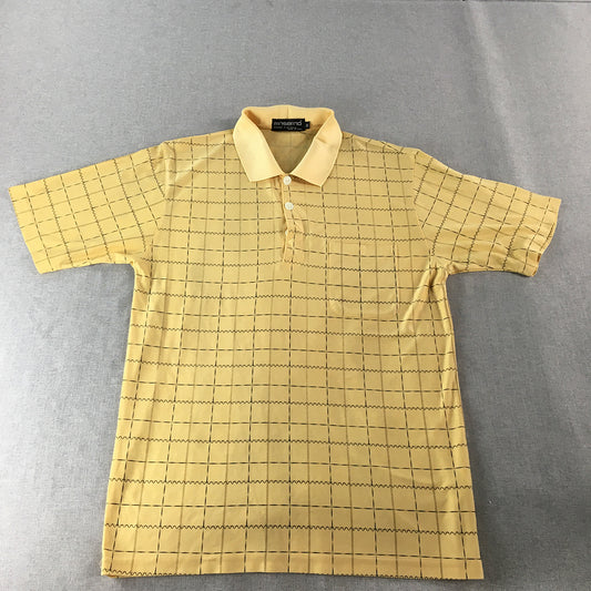 Vintage Mnserno Mens Polo Shirt Size M Yellow Checkered Short Sleeve Rugby