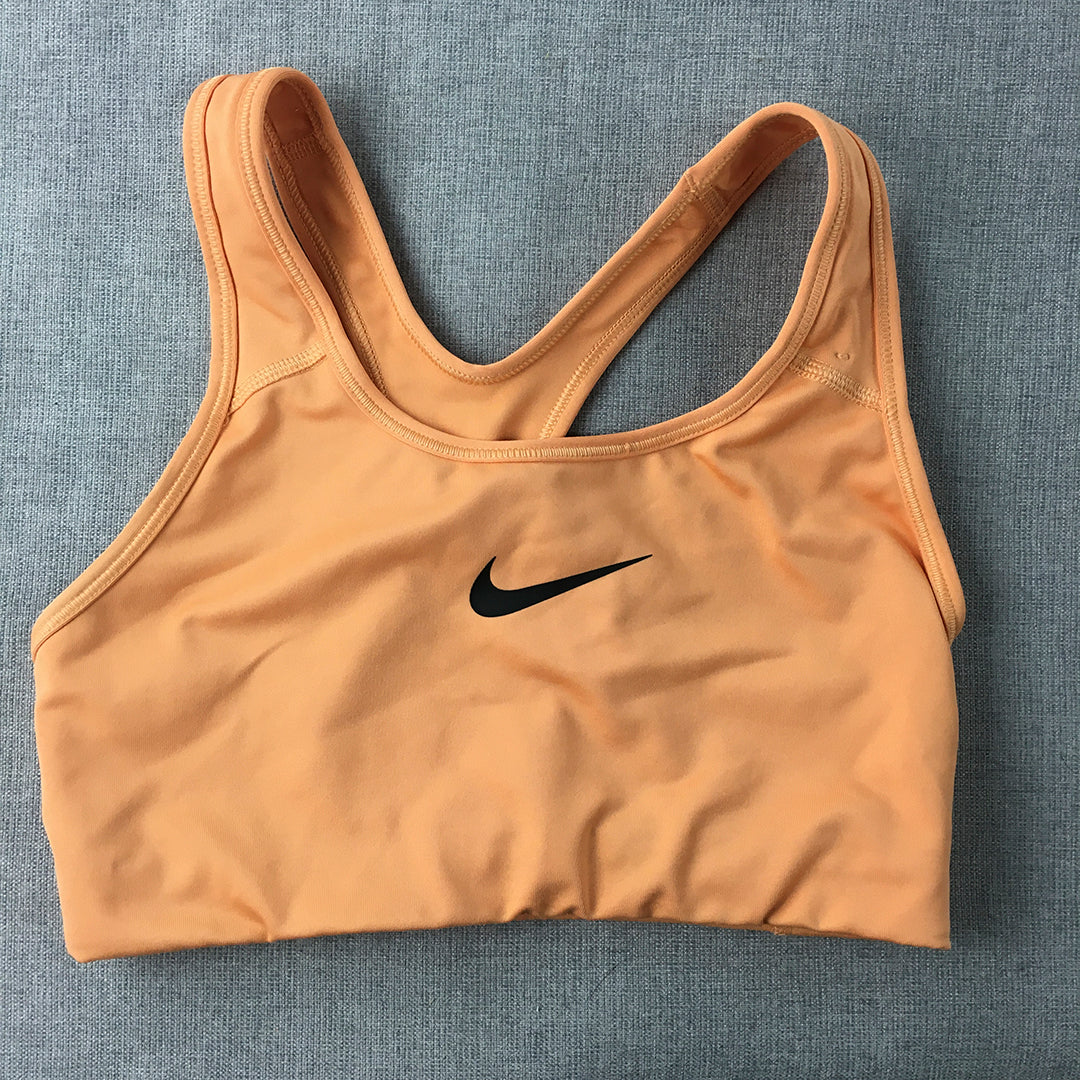 Nike Womens Sports Bra Size S Orange Logo Cropped Top Sleeveless