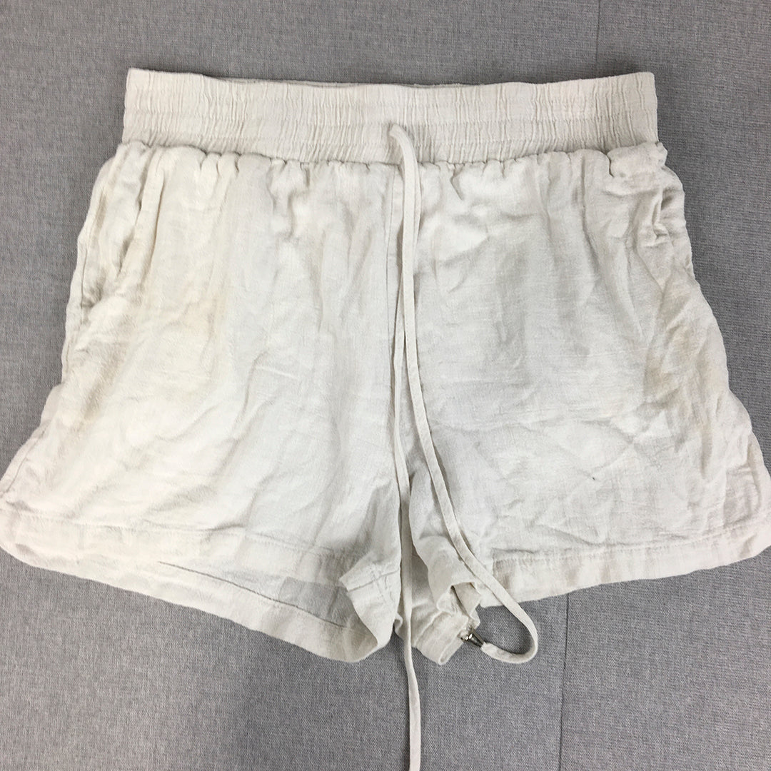 Valleygirl Womens Linen Shorts Size 14 White Drawstring Elastic Waist Pockets