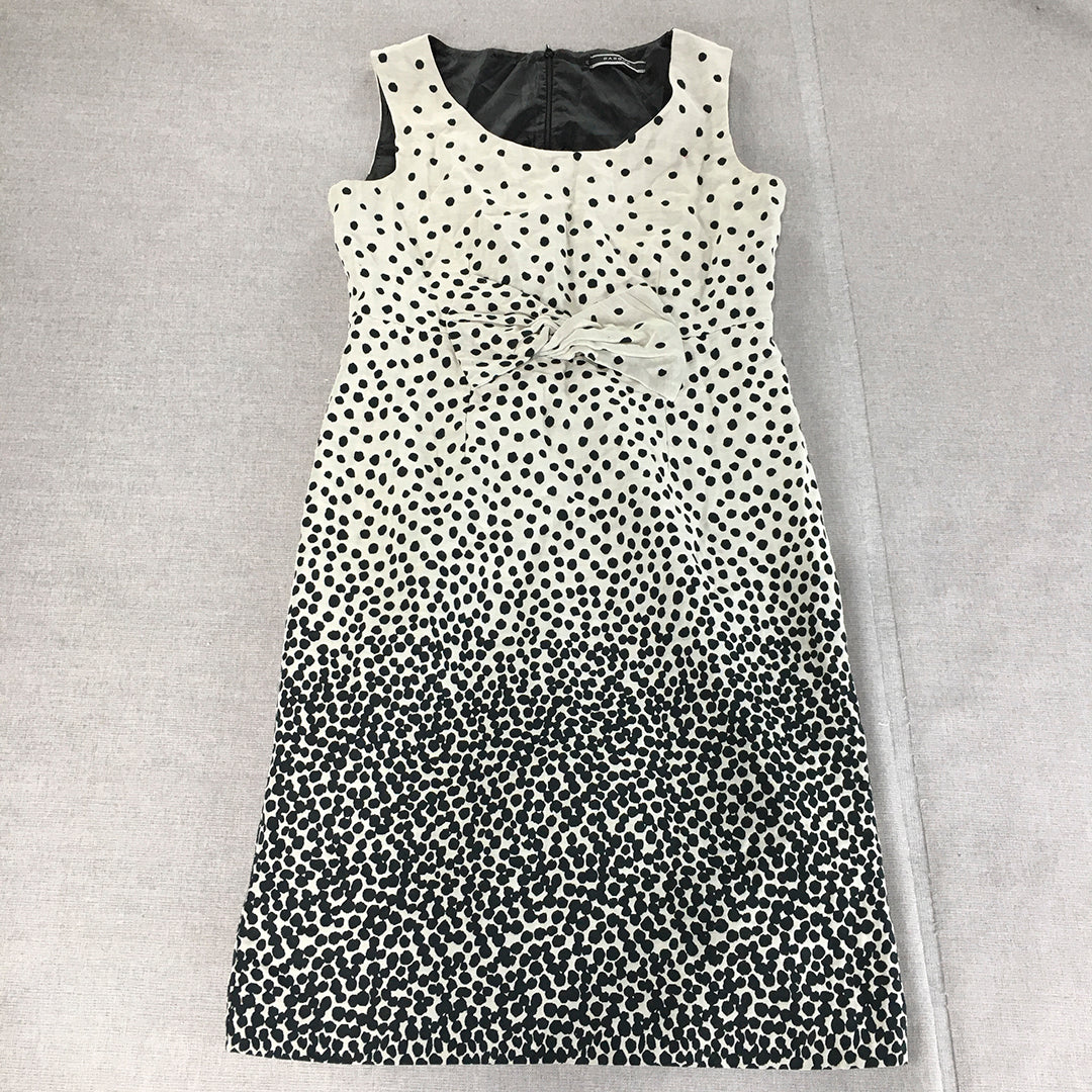 Basque Womens Pencil Dress Size 12 White Black Dot Sleeveless Midi