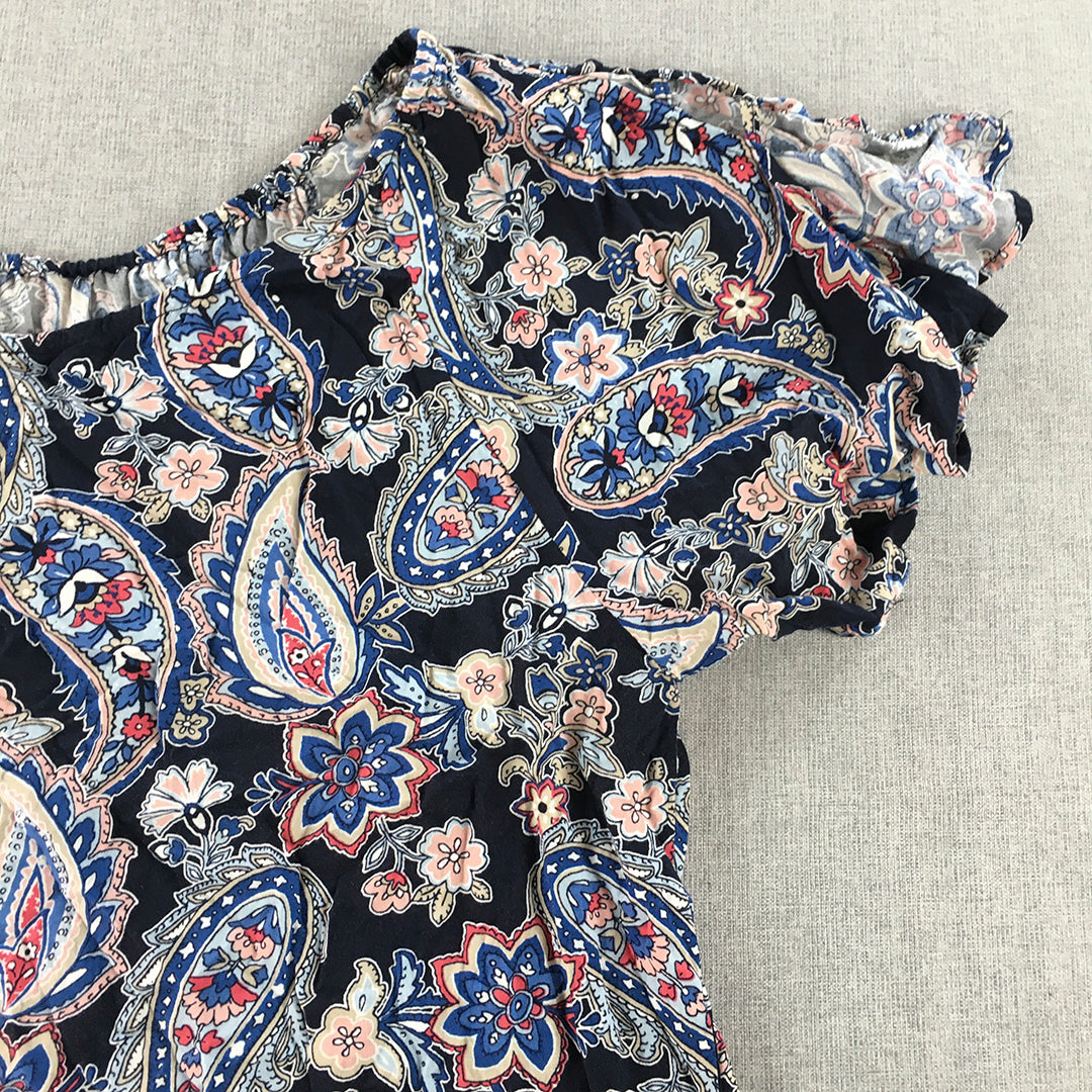 Autograph Womens Top Size 18 Black Blue Paisley Short Sleeve Blouse