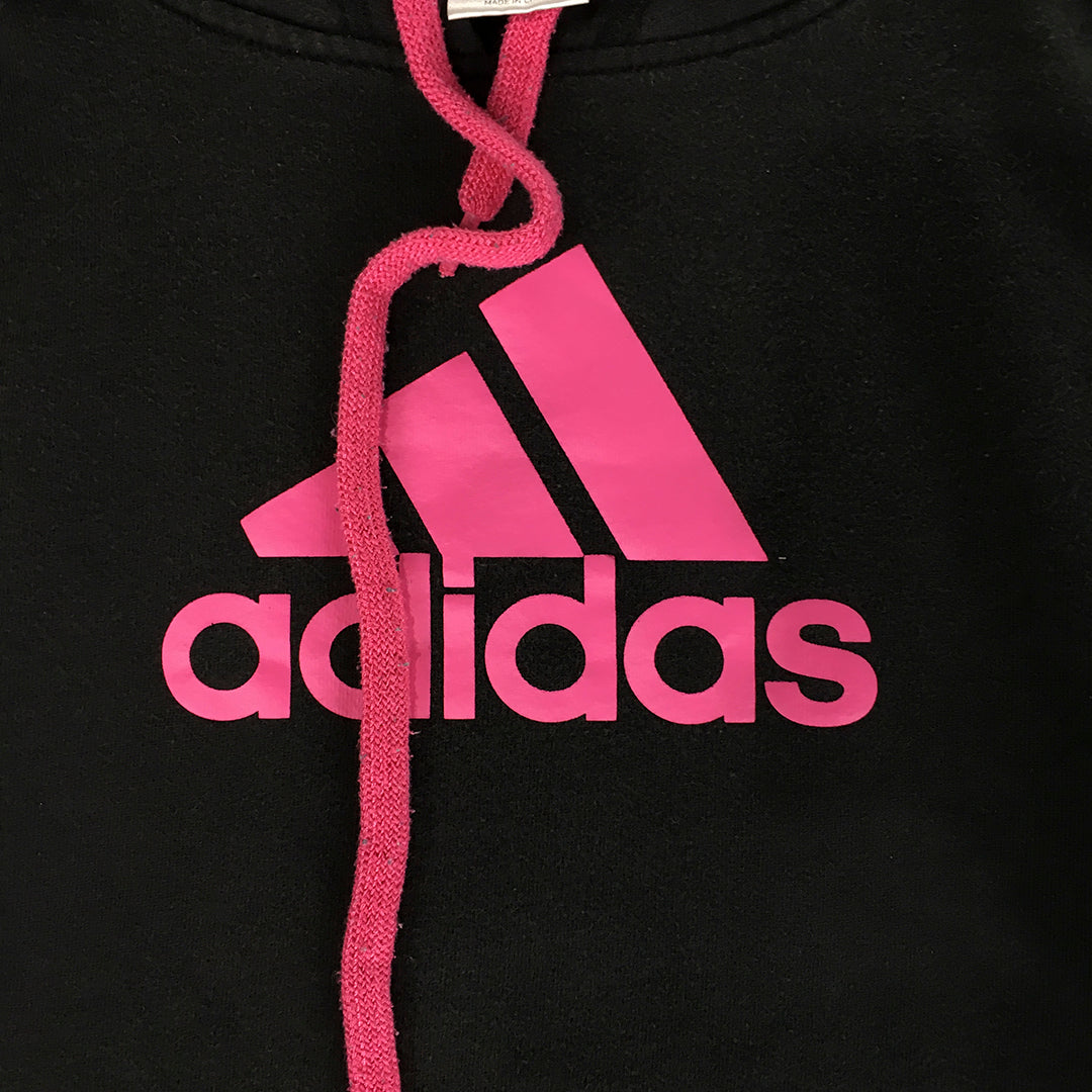 Adidas Womens Hoodie Sweater Size M Black Pink Logo Pockets Jumper