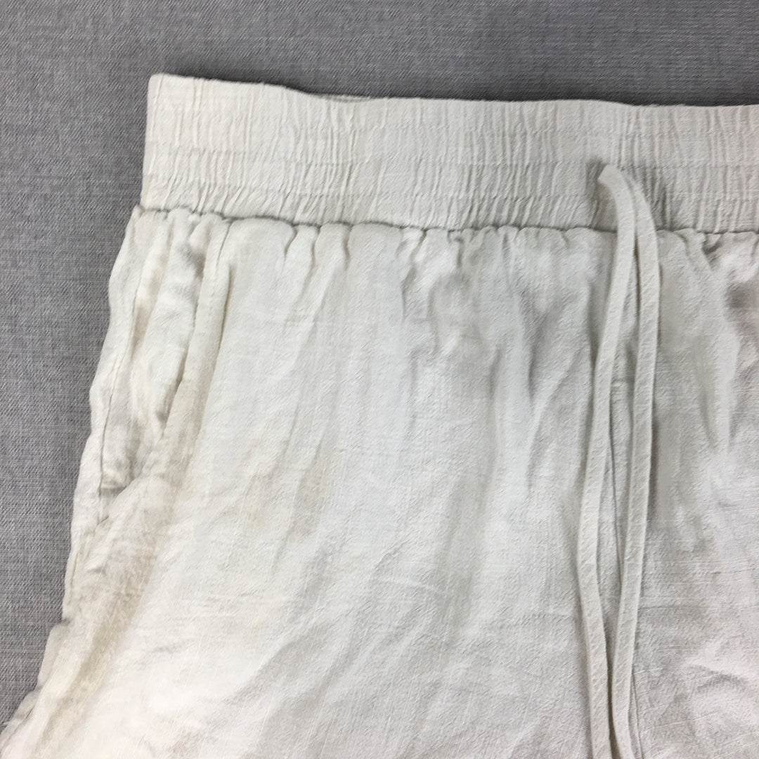 Valleygirl Womens Linen Shorts Size 14 White Drawstring Elastic Waist Pockets