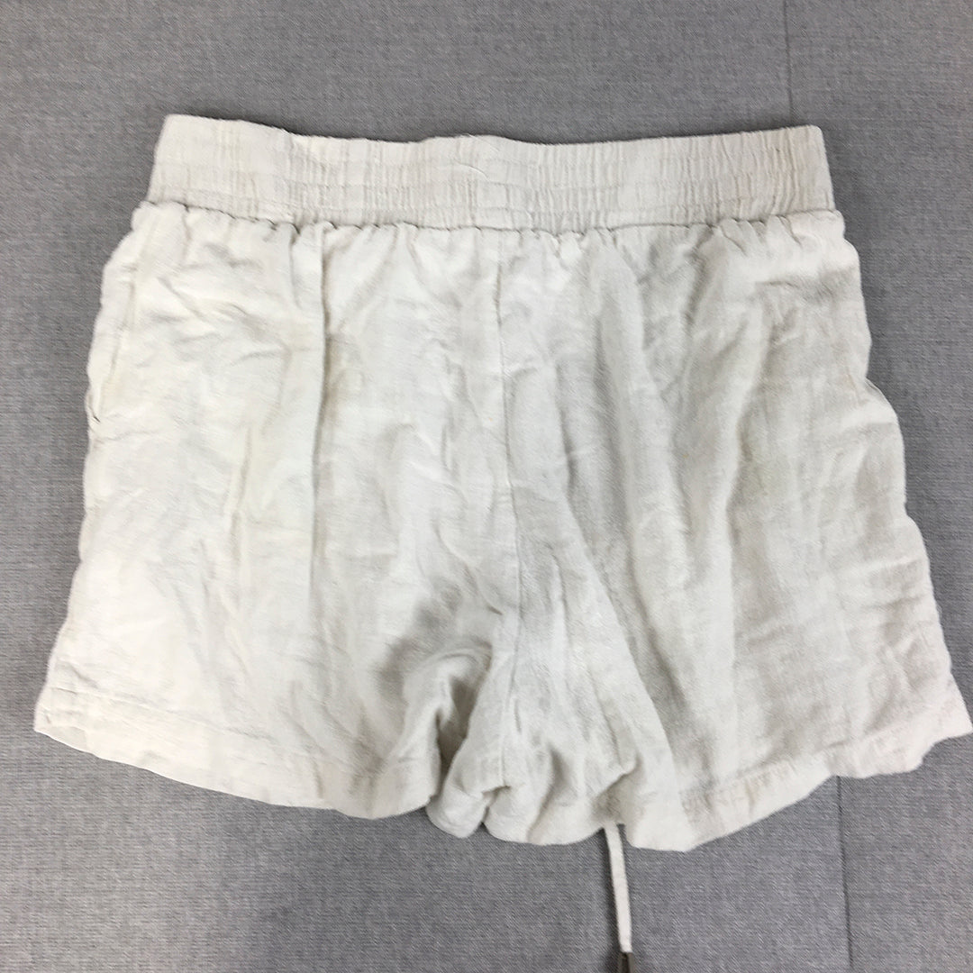 Valleygirl Womens Linen Shorts Size 14 White Drawstring Elastic Waist Pockets