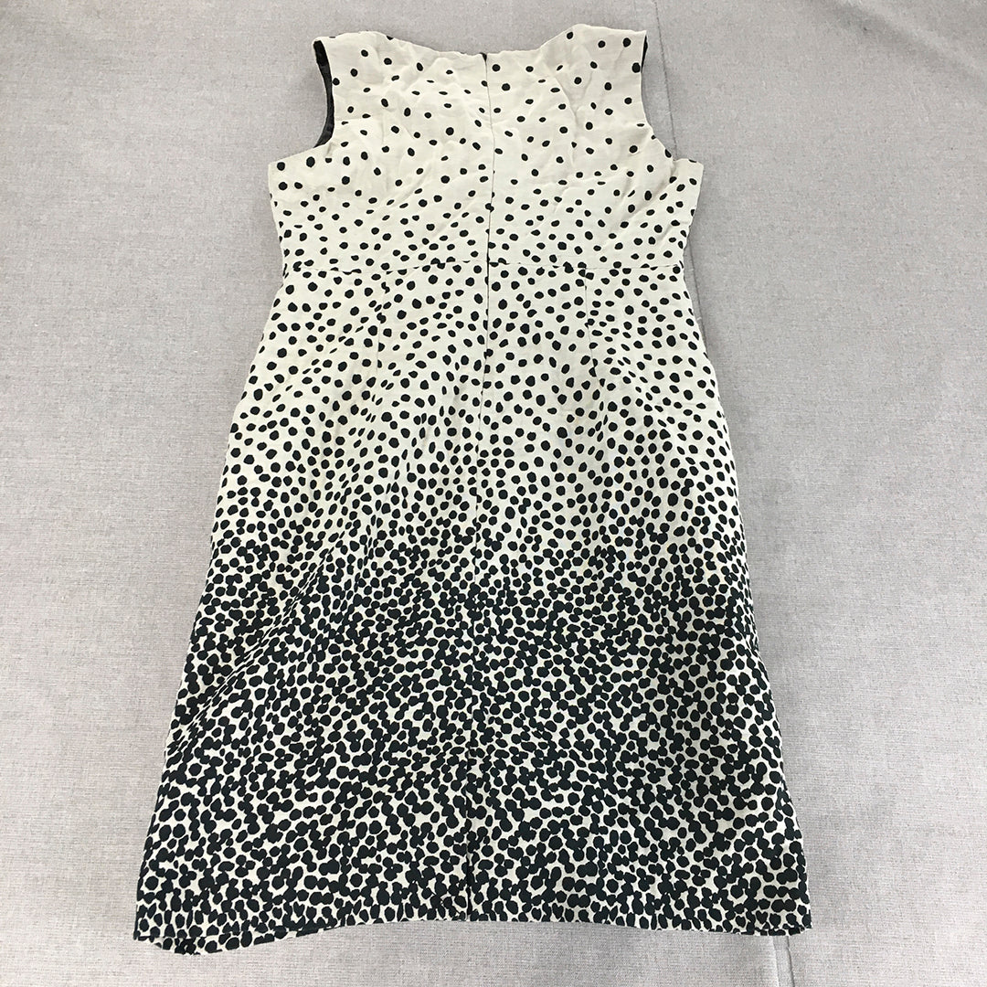 Basque Womens Pencil Dress Size 12 White Black Dot Sleeveless Midi