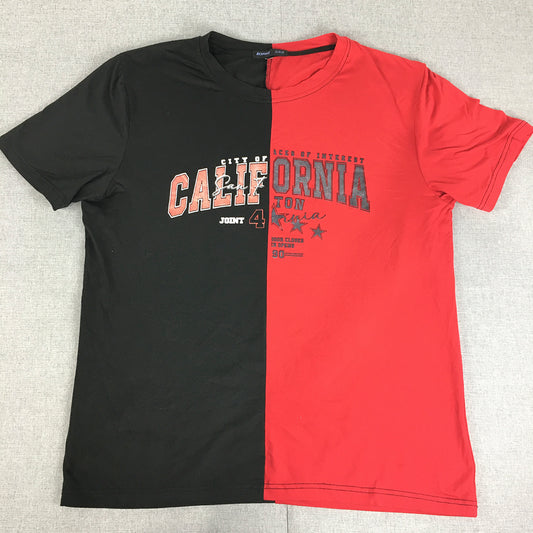 Romwe Mens T-Shirt SIze M Black Red California Short Sleeve Crew Neck Tee