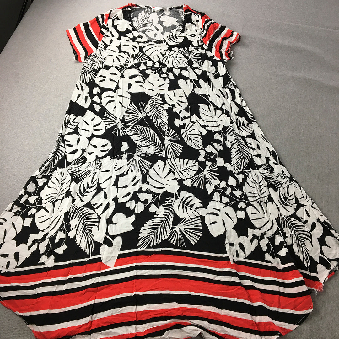 Hourglass Womens Floral Dress Size L Black White Red A-Line Midi