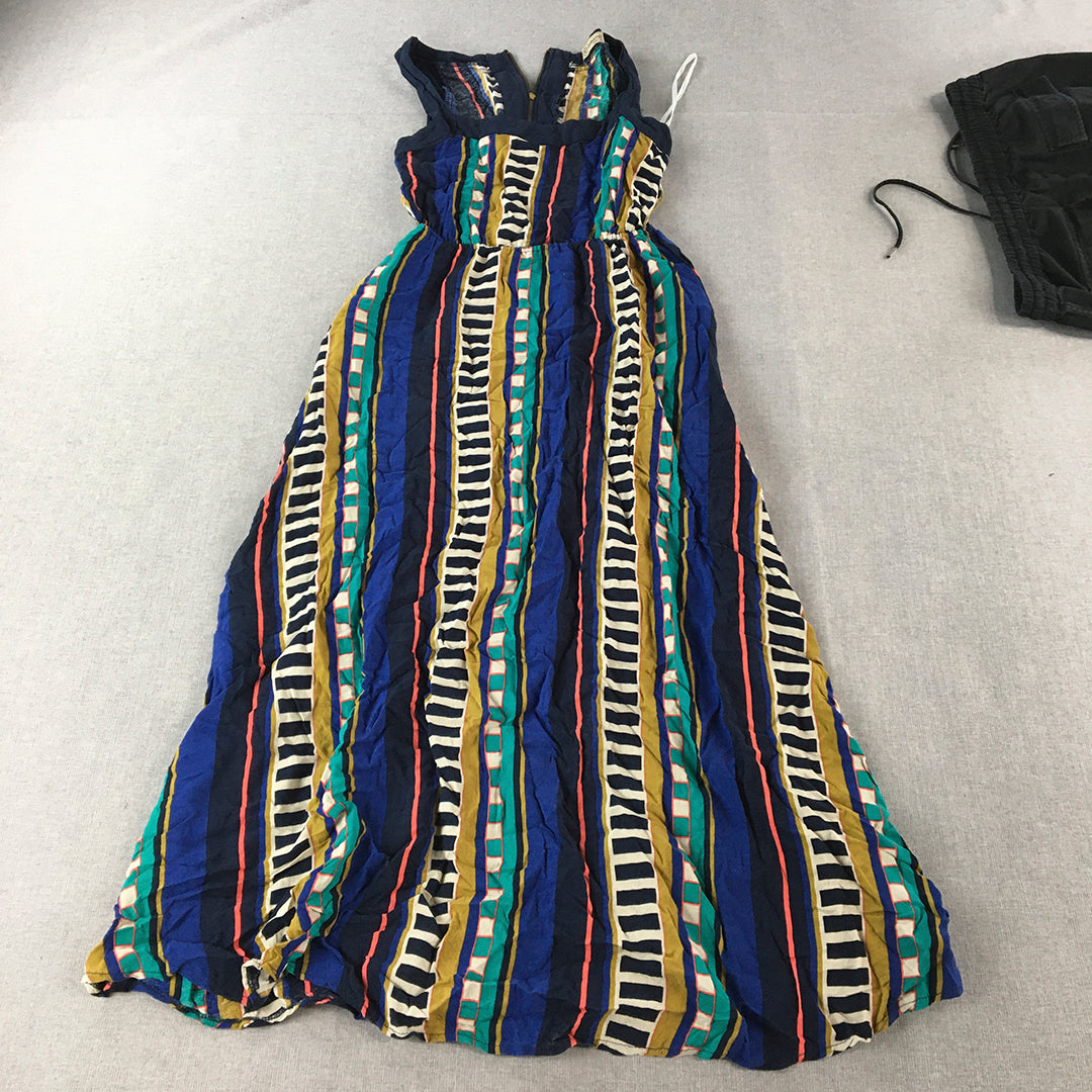 Kumaro Womens Dress Size S Blue Yellow Striped Knee Length A-Line