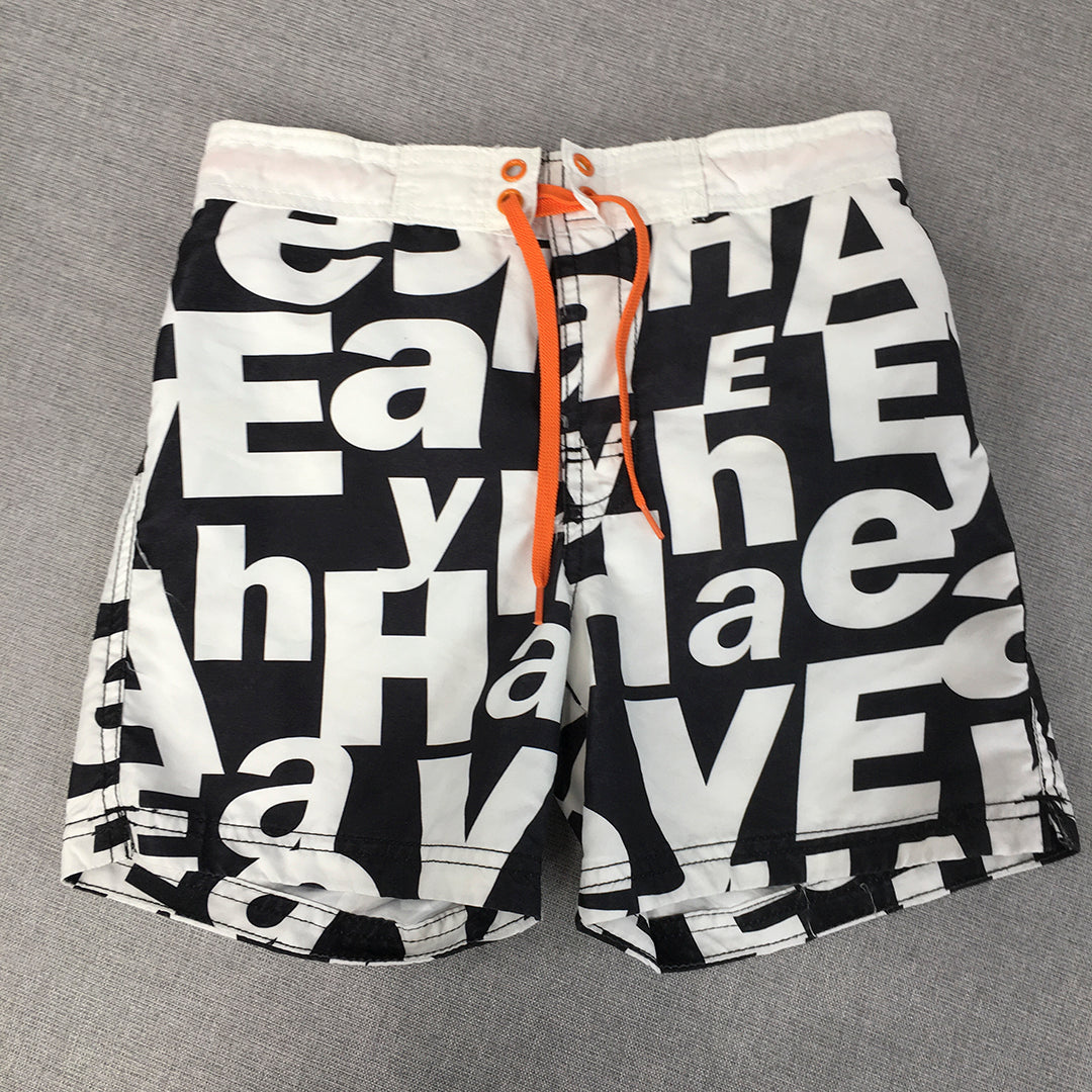 H&M Kids Boys Shorts Size 9 - 10 Years Black White Surf Swim Drawstring Boardies