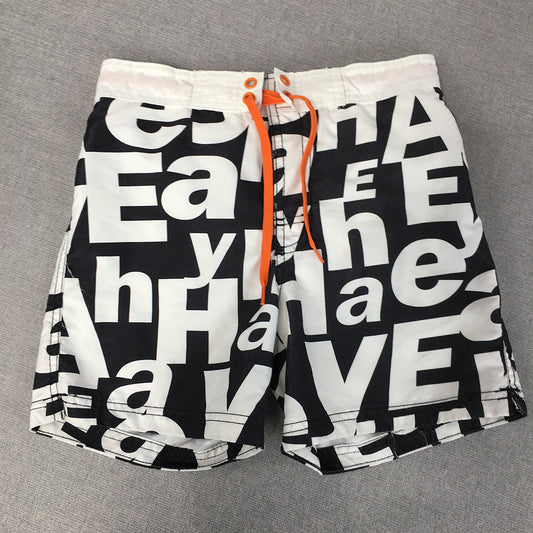 H&M Kids Boys Shorts Size 9 - 10 Years Black White Surf Swim Drawstring Boardies