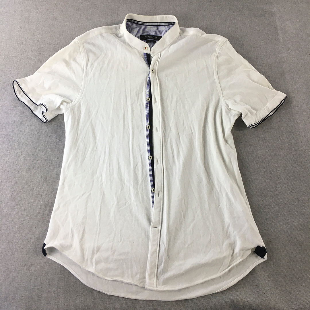 Zara Mens Shirt Size L Slim Fit White Short Sleeve Button-Up