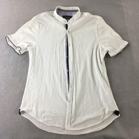 Zara Mens Shirt Size L Slim Fit White Short Sleeve Button-Up